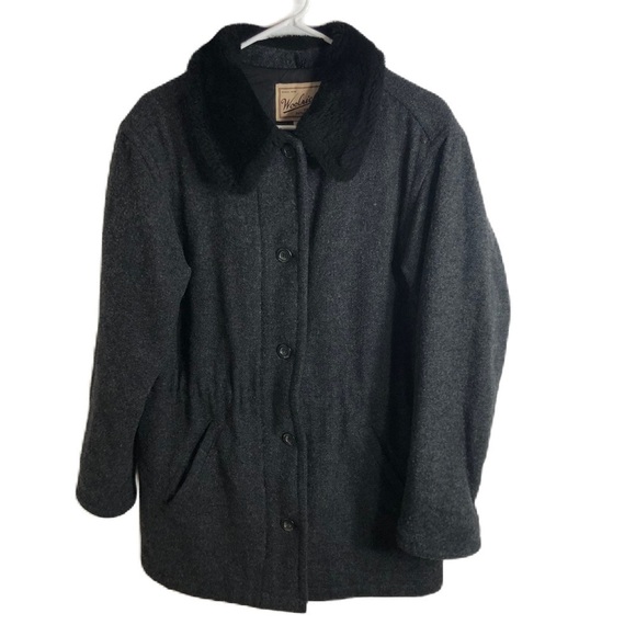 Woolrich Gray Pea Coat Collared Wool Medium Button Down Women’s Jacket - Picture 1 of 9
